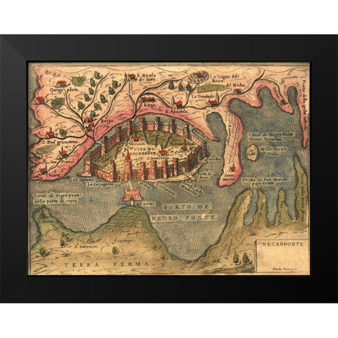 Island Khalkis Dalmatia Black Modern Wood Framed Art Print by Pinargenti