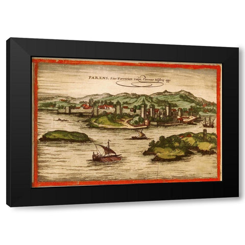 Porec Croatia Black Modern Wood Framed Art Print with Double Matting by Hogenberg, Braun
