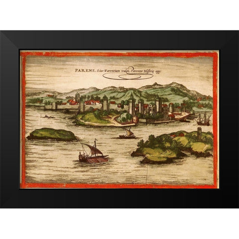 Porec Croatia Black Modern Wood Framed Art Print by Hogenberg, Braun