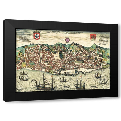 Portugal Black Modern Wood Framed Art Print by Hogenberg, Braun