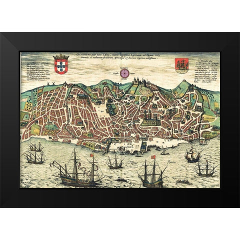 Portugal Black Modern Wood Framed Art Print by Hogenberg, Braun