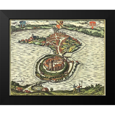 Ratzeburg Germany Black Modern Wood Framed Art Print by Hogenberg, Braun