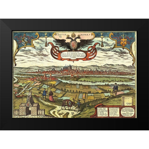 Regensburg Germany Black Modern Wood Framed Art Print by Hogenberg, Braun