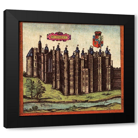 Richmond England Black Modern Wood Framed Art Print with Double Matting by Hogenberg, Braun