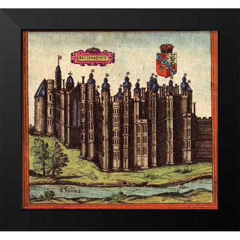 Richmond England Black Modern Wood Framed Art Print by Hogenberg, Braun