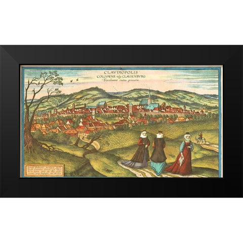 Dacia Romania Black Modern Wood Framed Art Print by Hogenberg, Braun