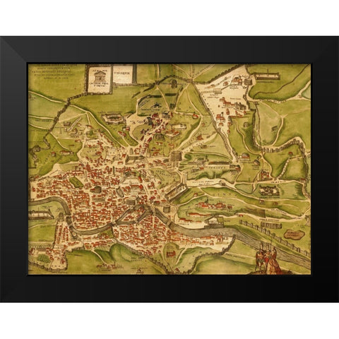 Rome Italy Black Modern Wood Framed Art Print by Hogenberg, Braun