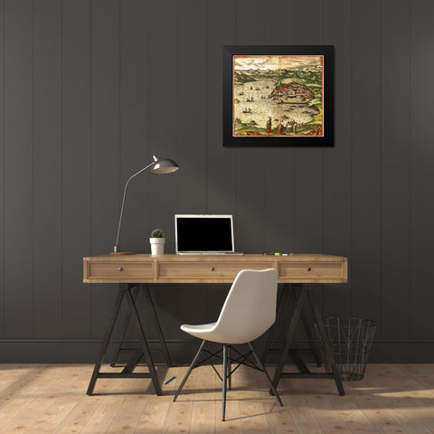 Santander Black Modern Wood Framed Art Print by Hogenberg, Braun