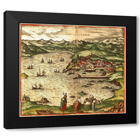 Santander Black Modern Wood Framed Art Print with Double Matting by Hogenberg, Braun