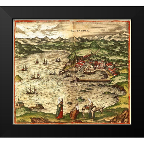 Santander Black Modern Wood Framed Art Print by Hogenberg, Braun