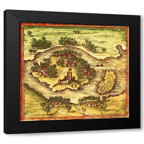 Sofala Mozambique Black Modern Wood Framed Art Print with Double Matting by Hogenberg, Braun