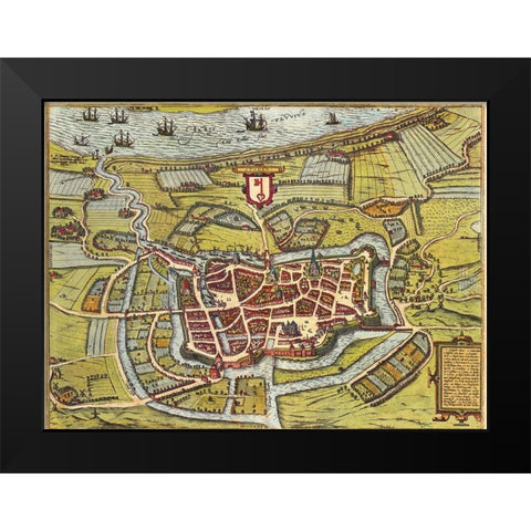 Stade Hamburg Germany Black Modern Wood Framed Art Print by Hogenberg, Braun
