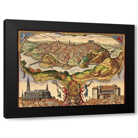Toledo Spain Black Modern Wood Framed Art Print by Hogenberg, Braun