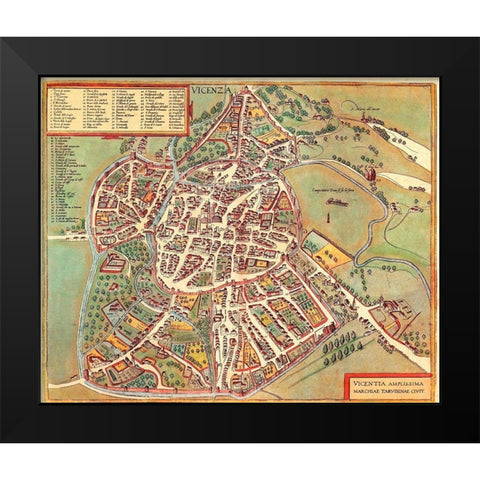 Vincenza Italy Black Modern Wood Framed Art Print by Hogenberg, Braun