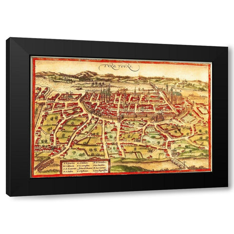 Toulon France Black Modern Wood Framed Art Print with Double Matting by Hogenberg, Braun