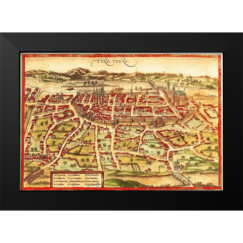 Toulon France Black Modern Wood Framed Art Print by Hogenberg, Braun