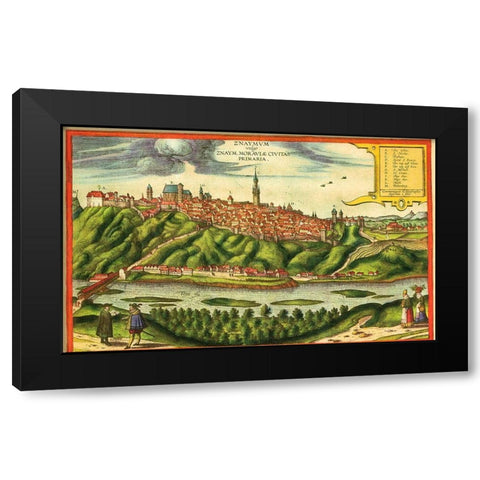 Znojmo Czech Republic Black Modern Wood Framed Art Print with Double Matting by Hogenberg, Braun