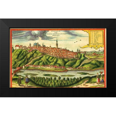 Znojmo Czech Republic Black Modern Wood Framed Art Print by Hogenberg, Braun