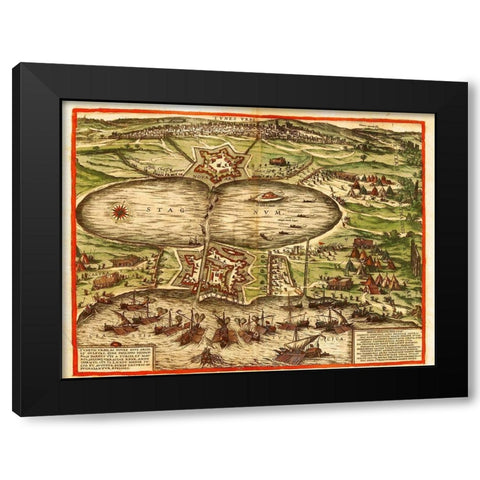 Tunis Carthage Tunisia Black Modern Wood Framed Art Print with Double Matting by Hogenberg, Braun