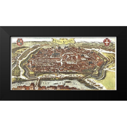 Vienna Austria Wien Black Modern Wood Framed Art Print by Hogenberg, Braun