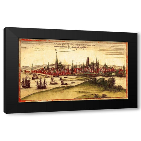 Wismar Germany Black Modern Wood Framed Art Print by Hogenberg, Braun
