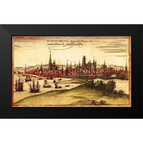 Wismar Germany Black Modern Wood Framed Art Print by Hogenberg, Braun