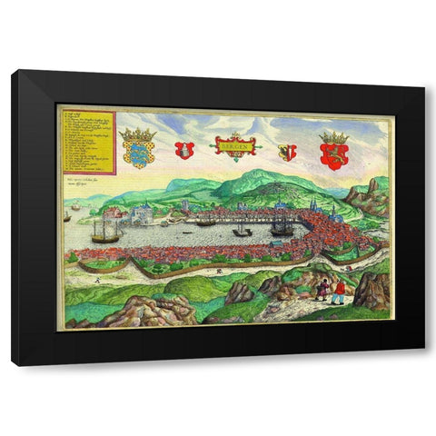 Bergen Black Modern Wood Framed Art Print by Hogenberg, Braun