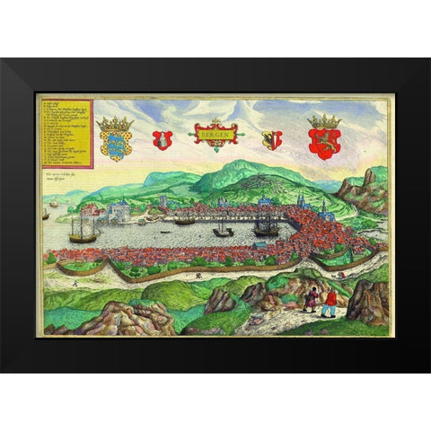 Bergen Black Modern Wood Framed Art Print by Hogenberg, Braun
