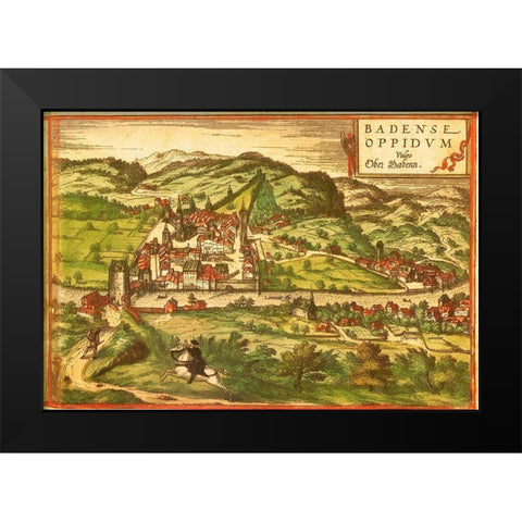 Baden Spa Switzerland Black Modern Wood Framed Art Print by Hogenberg, Braun