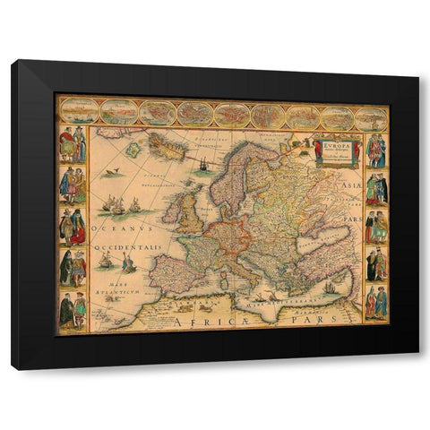 Europe Black Modern Wood Framed Art Print by Blaue