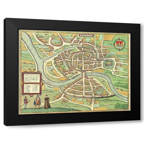 Bristol England Black Modern Wood Framed Art Print with Double Matting by Hogenberg, Braun