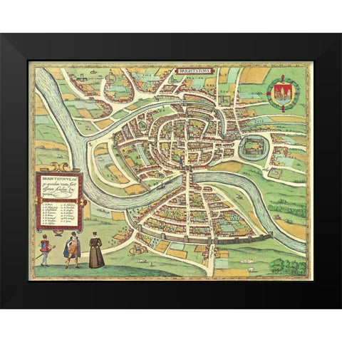 Bristol England Black Modern Wood Framed Art Print by Hogenberg, Braun