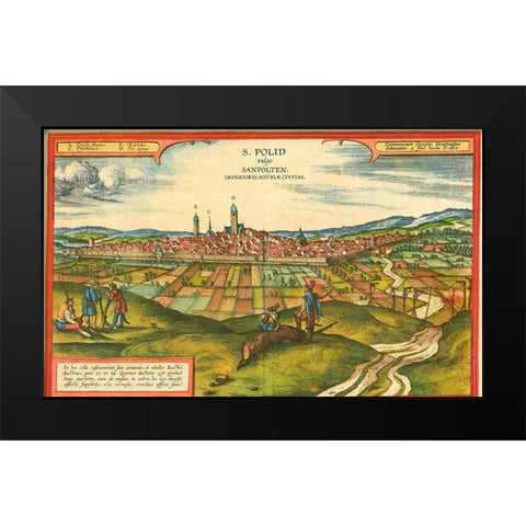 Sankt Polten Austria Black Modern Wood Framed Art Print by Hogenberg, Braun