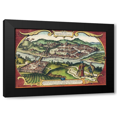 Buda Hungary Black Modern Wood Framed Art Print by Hogenberg, Braun