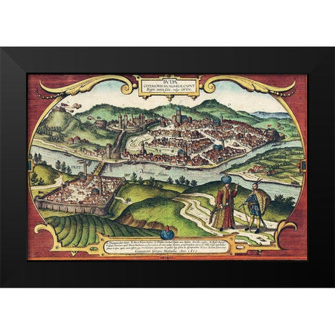 Buda Hungary Black Modern Wood Framed Art Print by Hogenberg, Braun