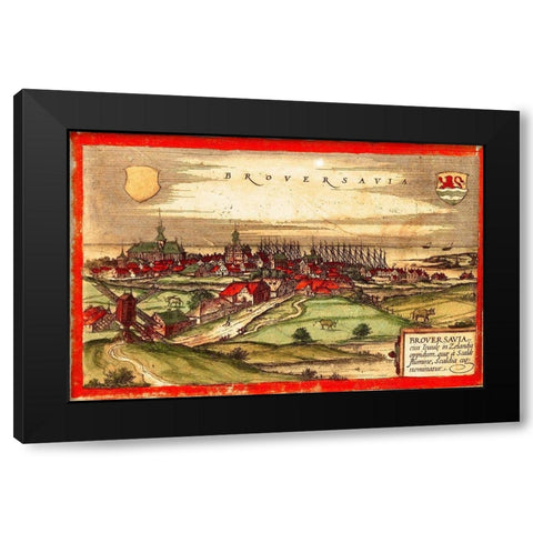 Netherlands Zeeland Brouvershaven Black Modern Wood Framed Art Print by Hogenberg, Braun