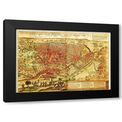 Cairo Egypt Black Modern Wood Framed Art Print with Double Matting by Hogenberg, Braun