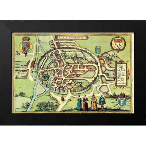 Canterbury England Black Modern Wood Framed Art Print by Hogenberg, Braun