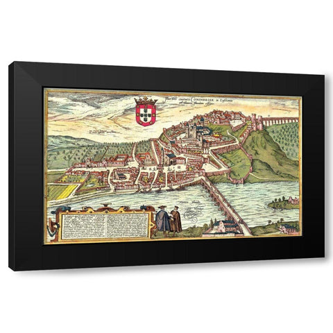 Coimbra Portugal Black Modern Wood Framed Art Print with Double Matting by Hogenberg, Braun