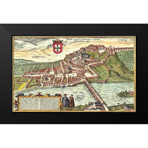 Coimbra Portugal Black Modern Wood Framed Art Print by Hogenberg, Braun