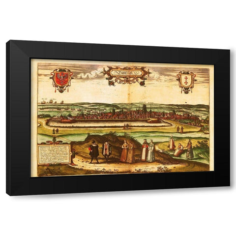 Gdansk Poland Black Modern Wood Framed Art Print by Hogenberg, Braun