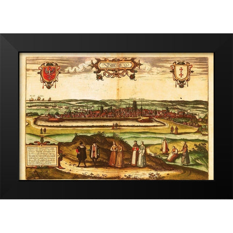 Gdansk Poland Black Modern Wood Framed Art Print by Hogenberg, Braun