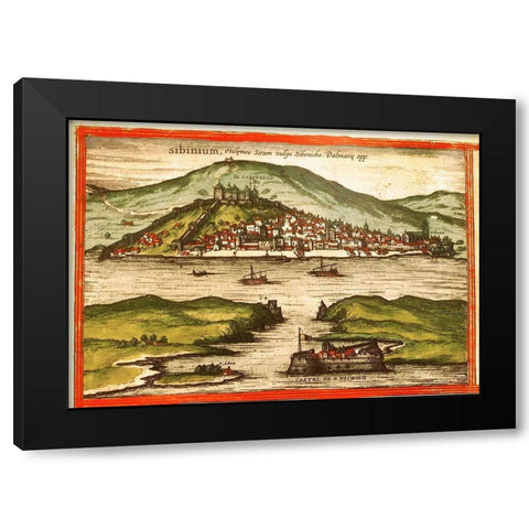 Sibenik Croatia Black Modern Wood Framed Art Print with Double Matting by Hogenberg, Braun