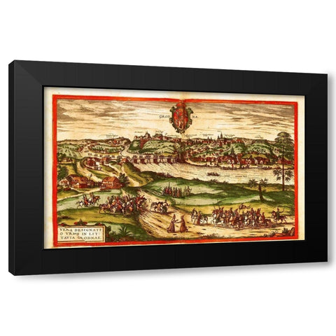 Grodno Poland Black Modern Wood Framed Art Print with Double Matting by Hogenberg, Braun