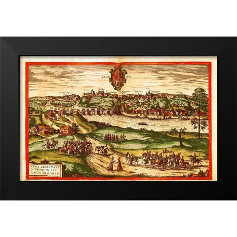 Grodno Poland Black Modern Wood Framed Art Print by Hogenberg, Braun