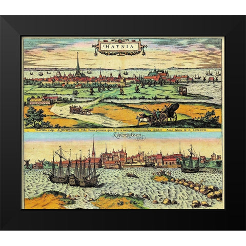 Denmark Black Modern Wood Framed Art Print by Hogenberg, Braun