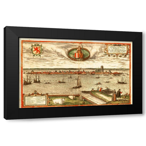Dordrecht Netherlands Black Modern Wood Framed Art Print with Double Matting by Hogenberg, Braun