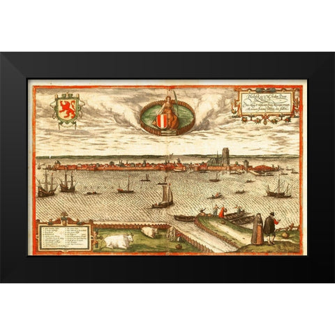 Dordrecht Netherlands Black Modern Wood Framed Art Print by Hogenberg, Braun