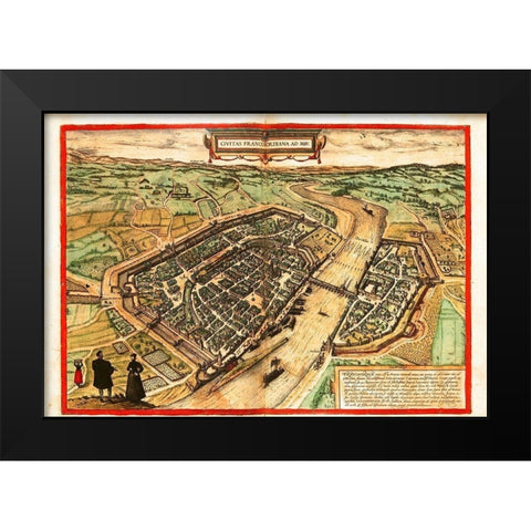 Frankfurt Am Main Black Modern Wood Framed Art Print by Hogenberg, Braun