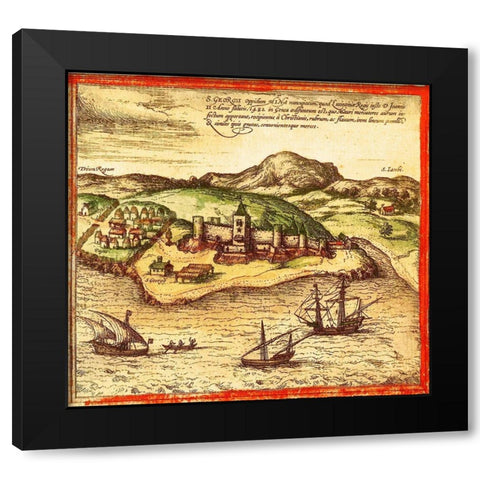 Africa Black Modern Wood Framed Art Print with Double Matting by Hogenberg, Braun